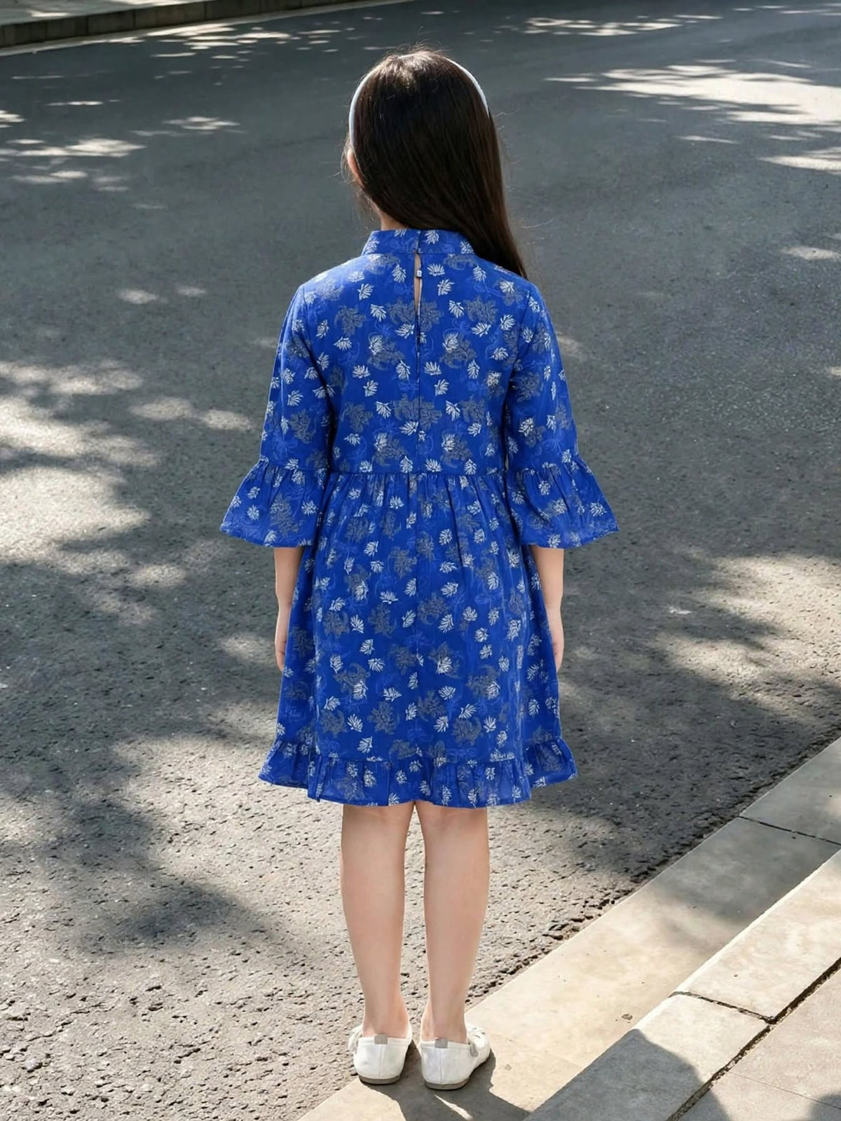 Girls' Floral Long Sleeve Flare Dress – Ruffle Cuff Cotton Party Dress (2-12 Years) | MH