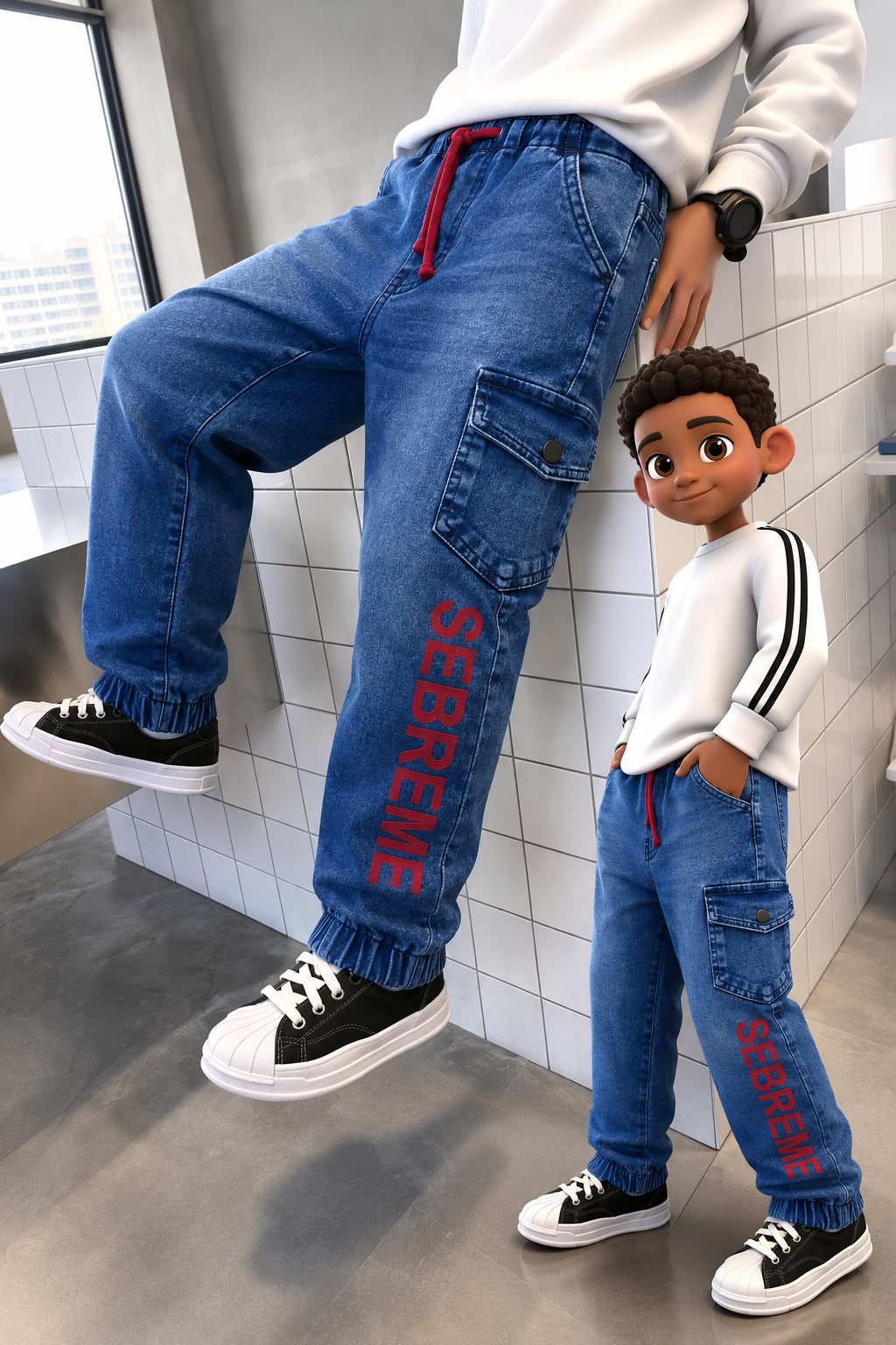 Boys' SEBREME Graphic Denim Cargo Joggers – Active Stretch Utility Jeans (1–12 Years)I MH