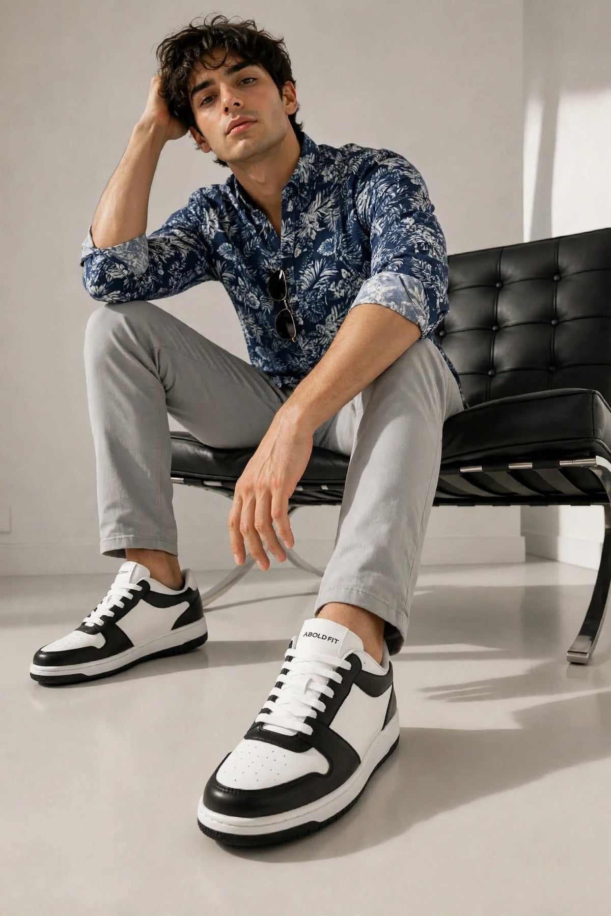 Men's Navy Floral Print Slim-Fit Shirt | Premium Cotton Smart-Casual Button-Down | Sizes M-XL | MH