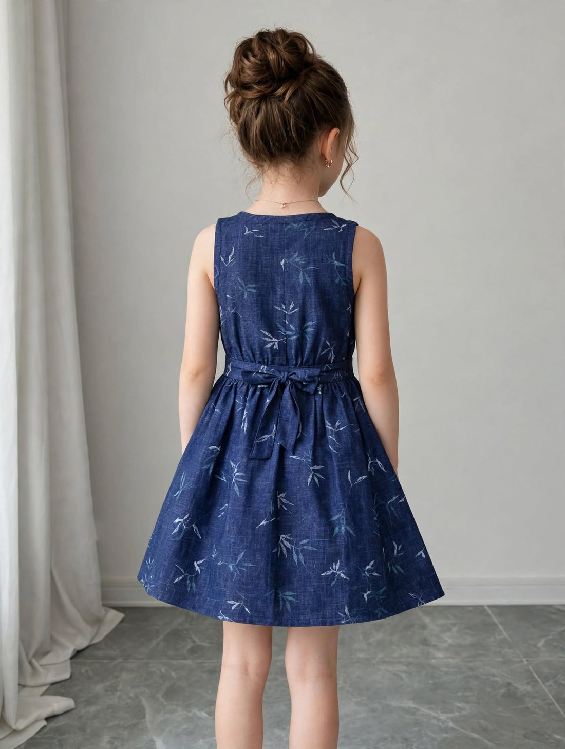 Charming Sleeveless Floral Girls Dress with Waist Bow Detail,Sizes(2-12Years) | MH
